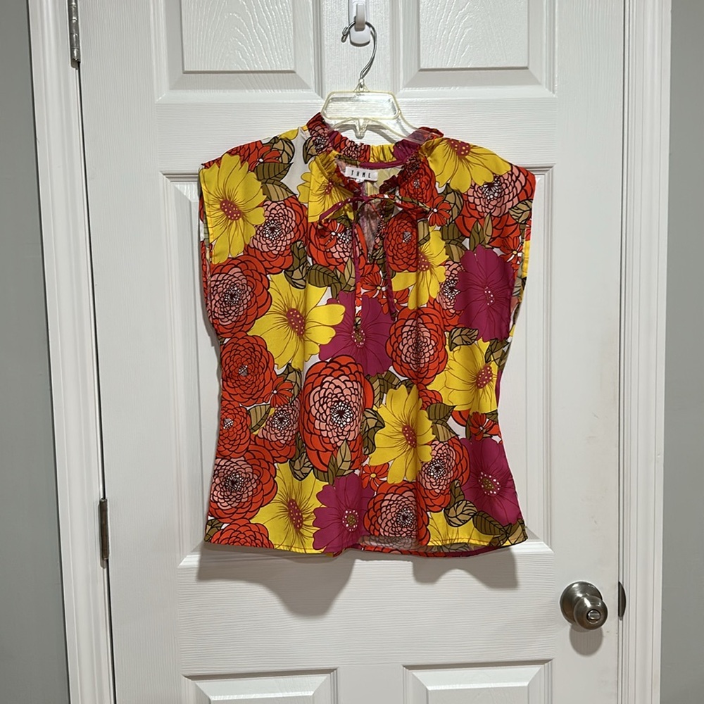 THML Colorful Floral Blouse with Yellow and Orange Large